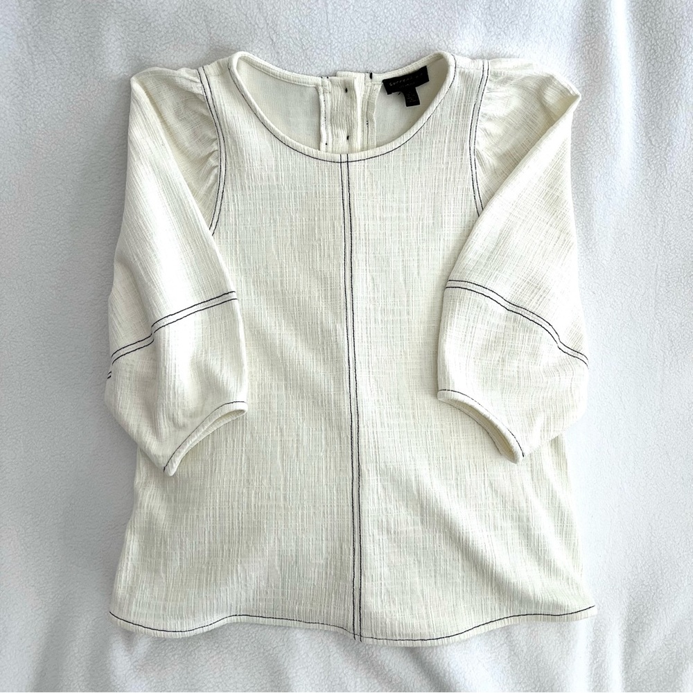 Anthropologie Current Air Cream Textured Peasant Puff Sleeve Top - Picture 10 of 10